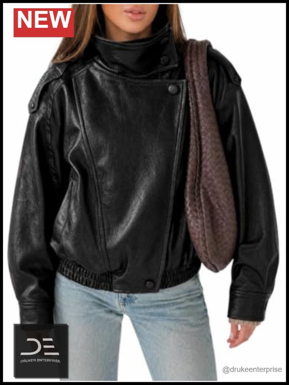Faux Leather Oversized Zip Up Moto Biker Bomber Jacket